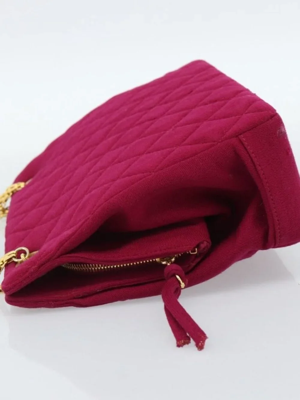 CHANEL Matelasse Chain Shoulder Bag Cotton Jersey Wine Red Gold CC Auth 185539
